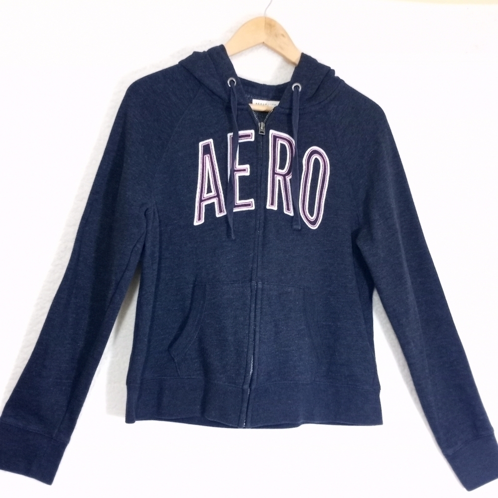 Aeropostale Hoodie Sweatshirt Navy Pink Size Large